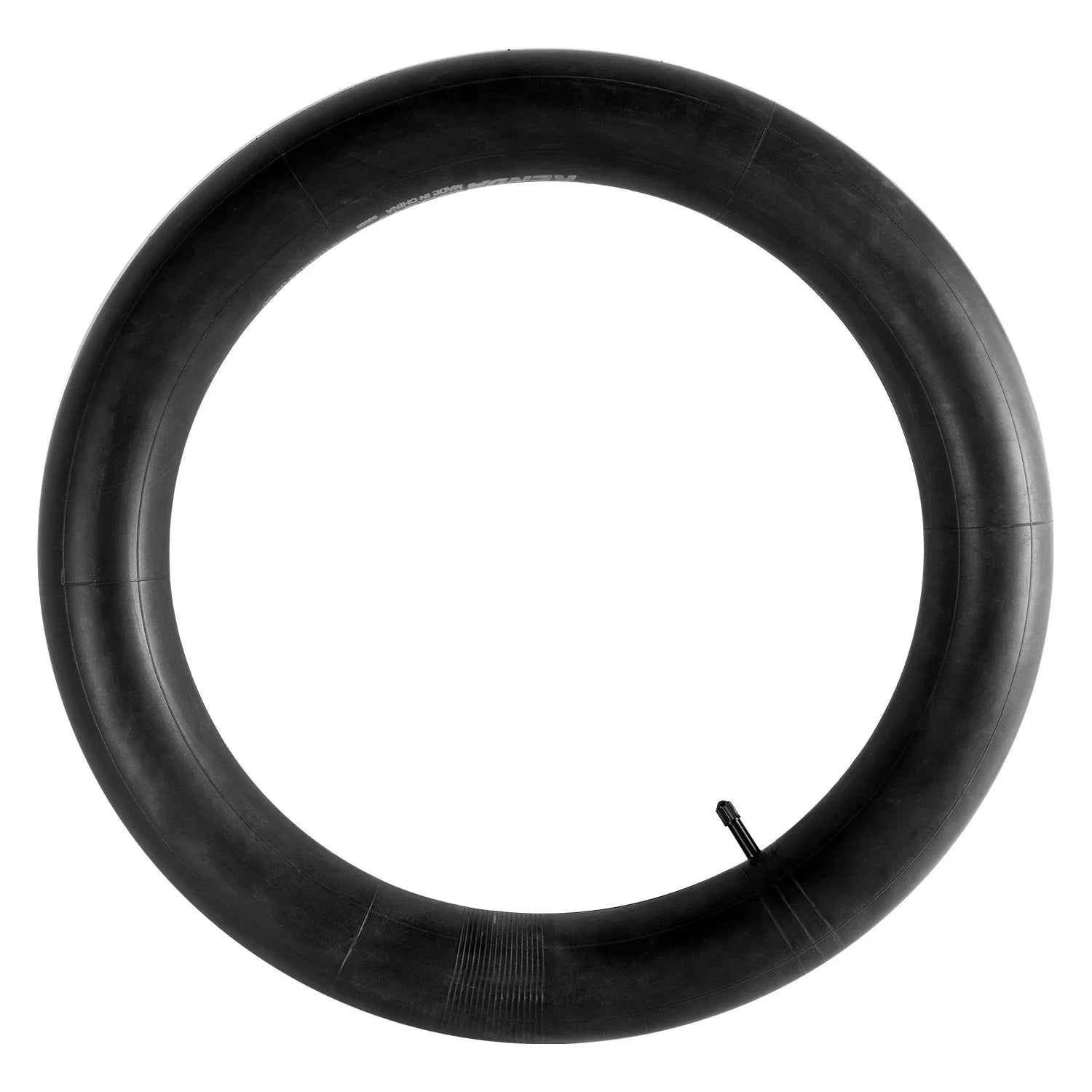 Electric bike inner tube with valve, black rubber, isolated on white background