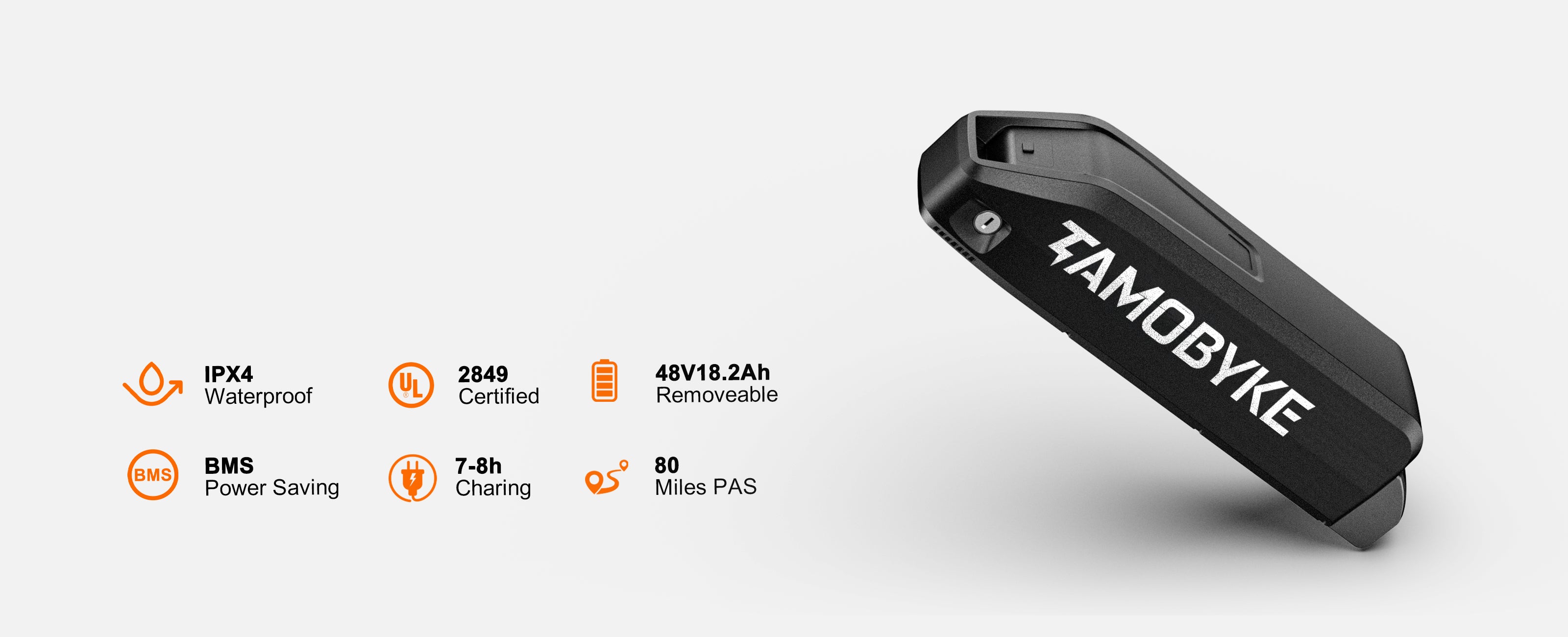 Tamobyke T60 48V 18.2Ah removable lithium battery for long range electric bike and ebike