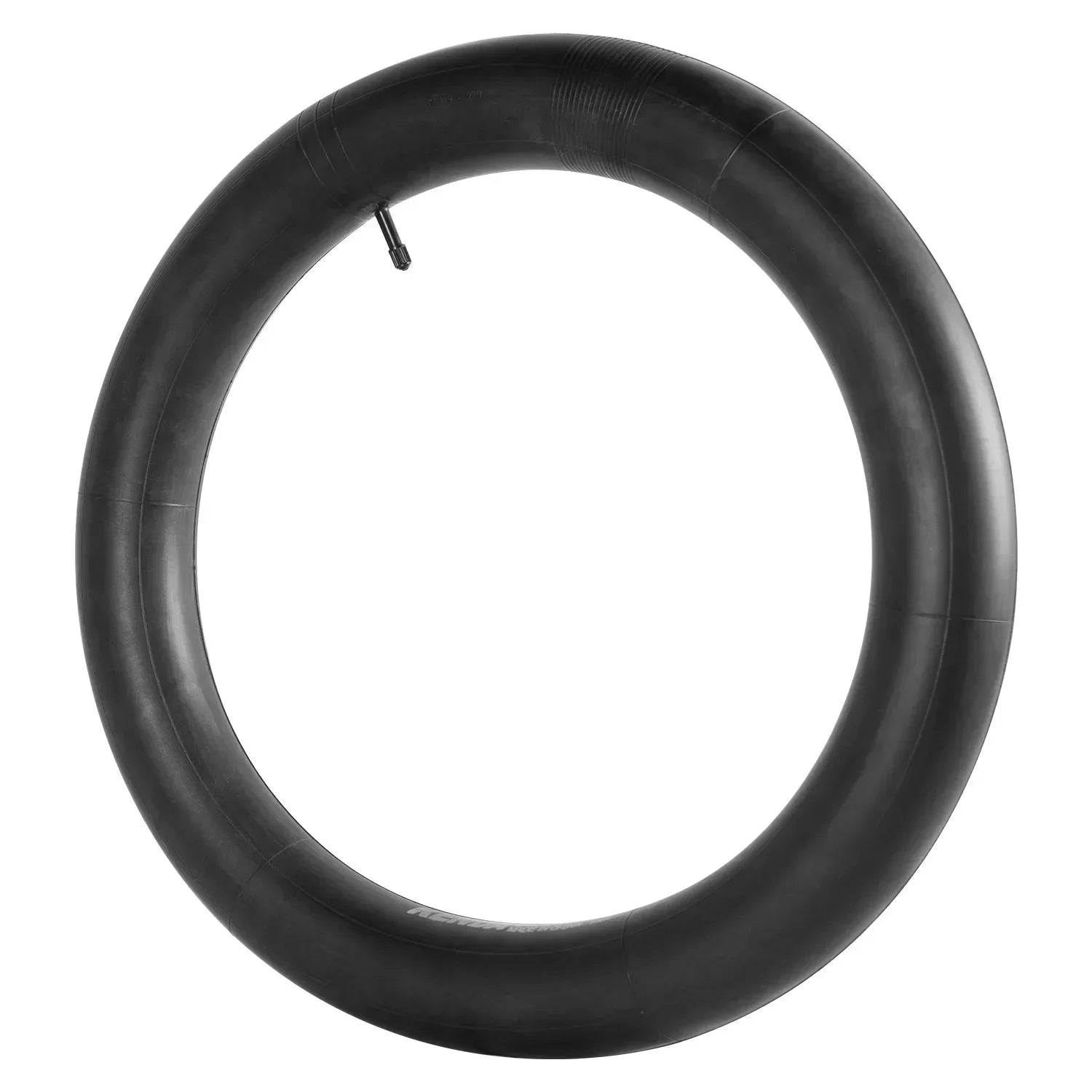 Black electric bike inner tube with valve, suitable for e-bike wheels, on white background.