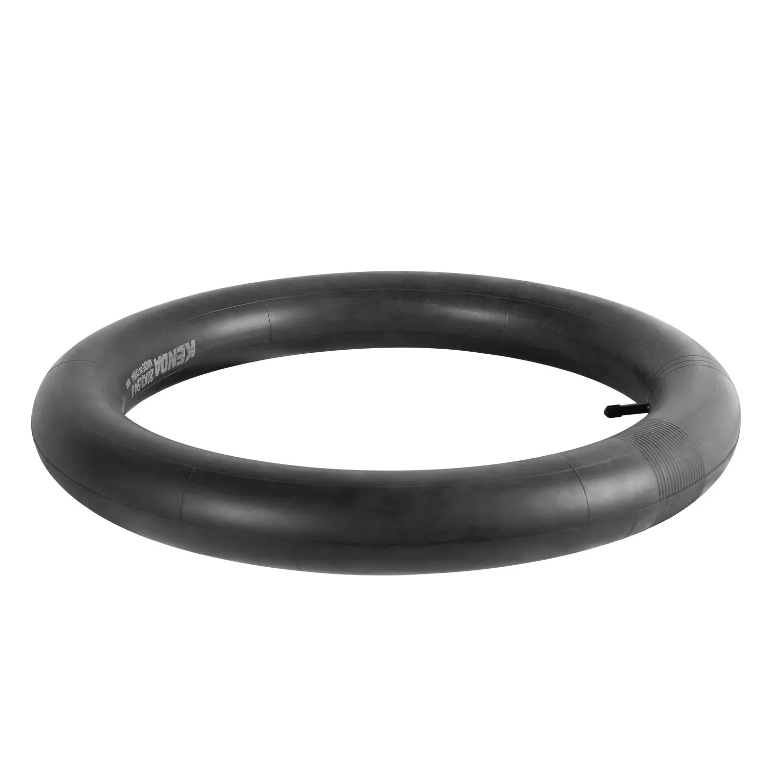 Black electric bike inner tube with valve on white background