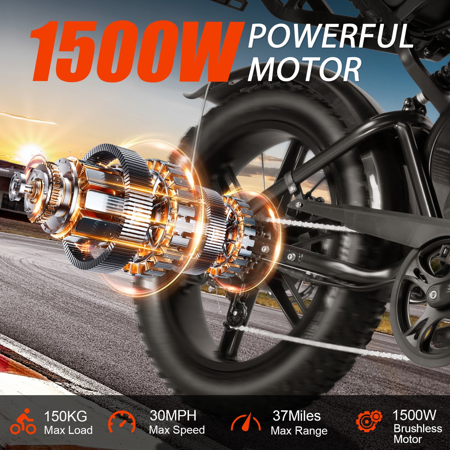 V20Plus Electric Bike with Rear Rack, 1500W Motor 48V 18.2AH Battery, Hydralic Brake, H6C Display,