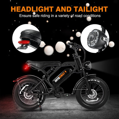 Tamobyke V20 3.0 Ebike 1000W-1500W Brushless Motor, 48V/15Ah Lithium Battery, 20" x4.0 Fat Tire Electric Bike, Snow, Road, Mountain Electric Bicycle