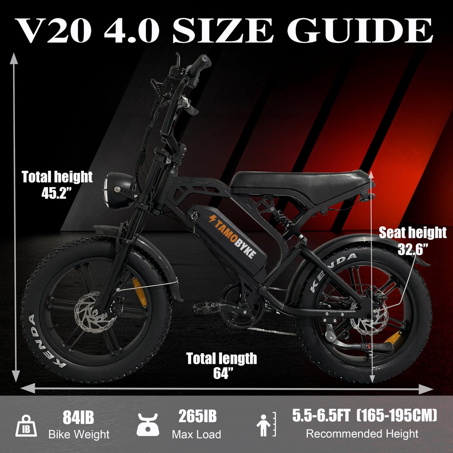 Tamobyke V20 Electric Bike 1000W Motor, 20'' Fat Tire, 48V 15AH Battery, 28MPH