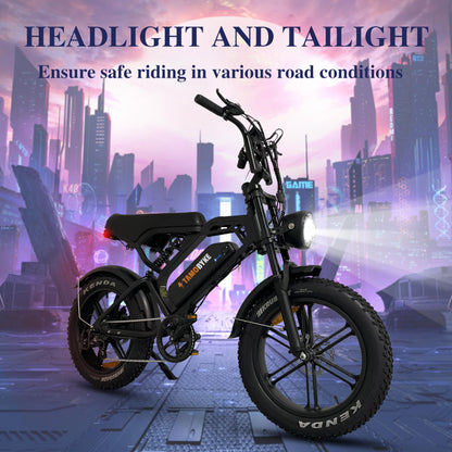 Tamobyke V20 Electric Bike - 1000W Motor, 20'' Fat Tire, 28MPH Speed, 30-75 Miles Range